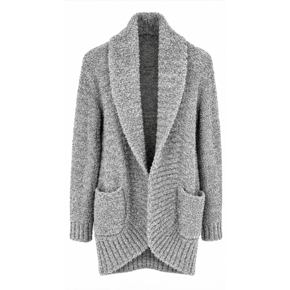Honeydew Popcorn Knit Cardigan Women Grey Shawl Collar Pockets